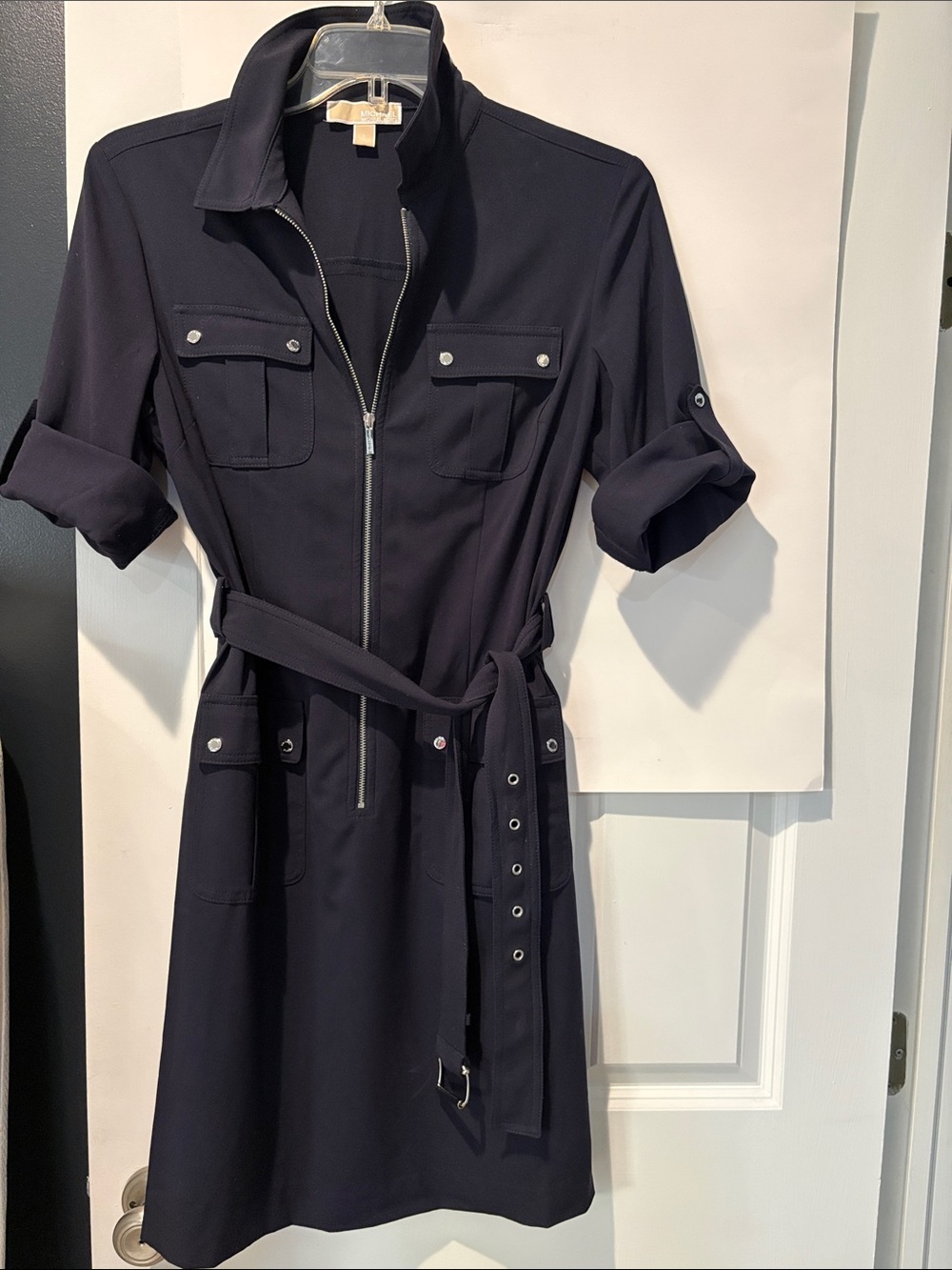 Michael Kors Belted Utility Dress – Dark/Navy Blue – Zip Front